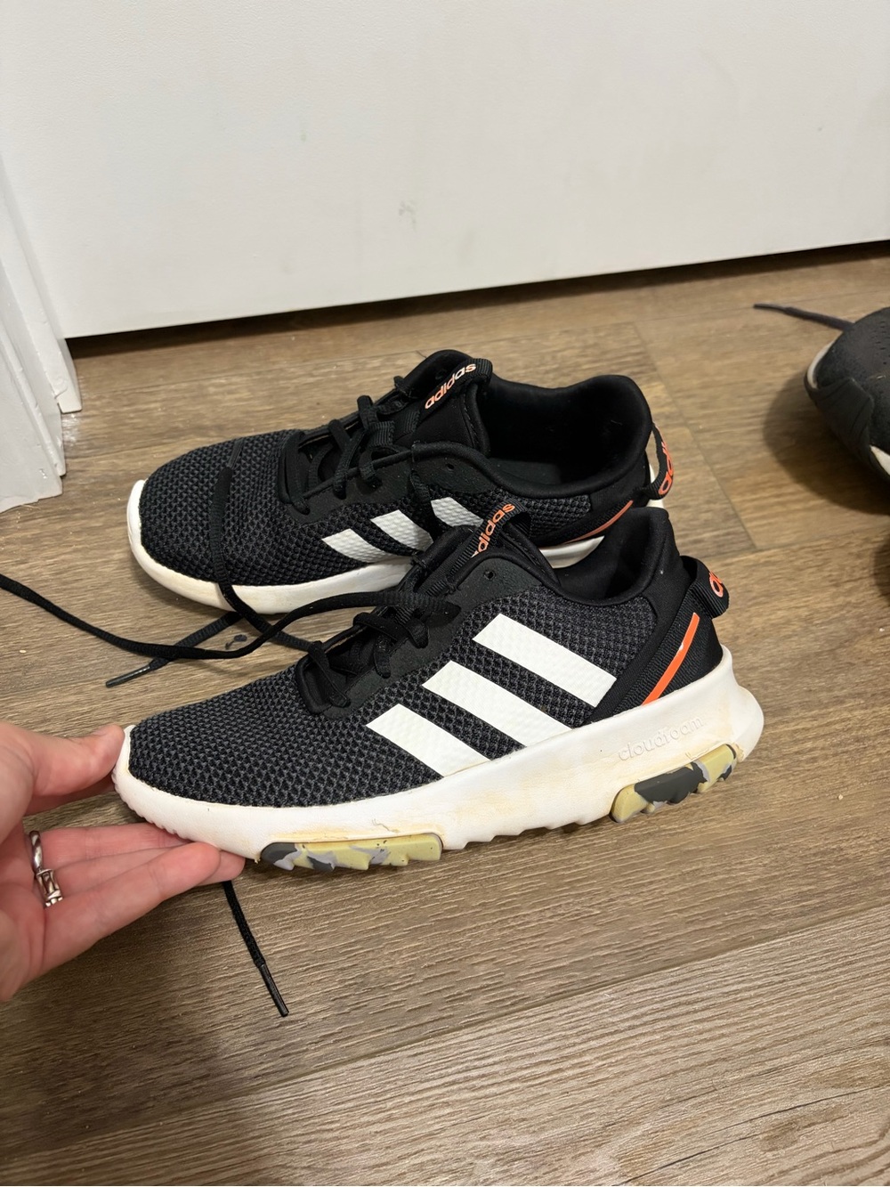 adidas Black White Sneakers with Orange Heel Detail